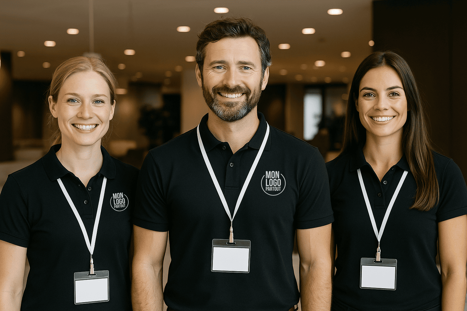 Équipe commerciale lors d'un salon professionnel